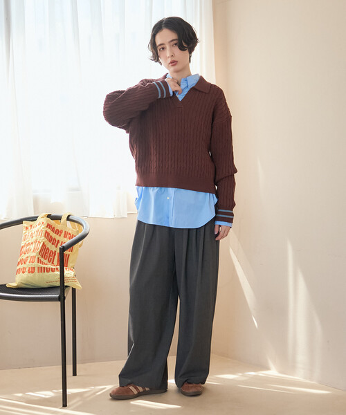 FREAK'S STORE(フリークスストア)の「ミニケーブル スキッパーニットプルオーバー(ニット/セーター・レディース・ブラウン/ブラック/ネイビー/グレー・フリ-)」の20枚目の写真