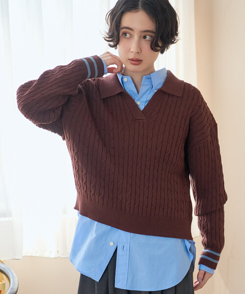 FREAK'S STORE(フリークスストア)の「ミニケーブル スキッパーニットプルオーバー(ニット/セーター・レディース・ブラウン/ブラック/ネイビー/グレー・フリ-)」の22枚目の写真
