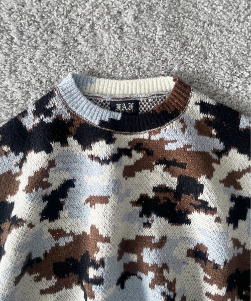 FAF（フェイク アス フラワーズ）の「FAF(FAKE AS FLOWERS) Wik camo jacquard knit（ニット/セーター・メンズ・ブラウン/ブルー・2）」の5枚目の写真
