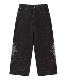 SUPPLIER-Multiple Cross Leather Patch Baggy Denim