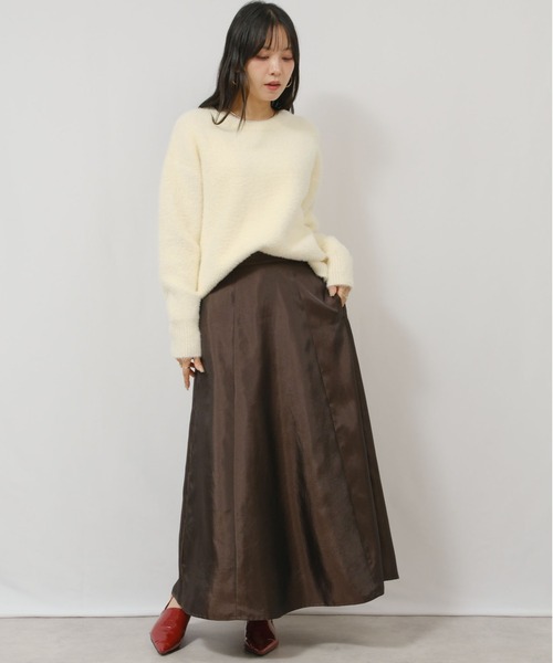 palm RICHE(ポームリシュ)の「シャンブレーフレアSK(スカート・レディース・ダークブラウン/ブロンズ/グレー・M)」の2枚目の写真