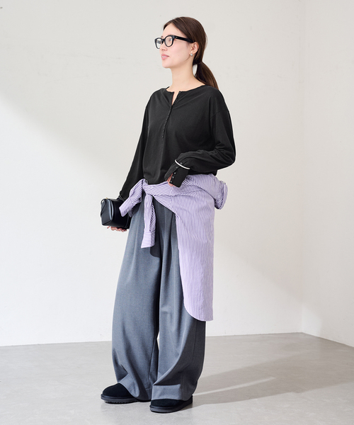 FRAMeWORK(フレームワーク)の「ヘンリーネックロングスリーブ(Tシャツ/カットソー・レディース・ホワイト/アイボリー/ブラック・FREE)」の5枚目の写真
