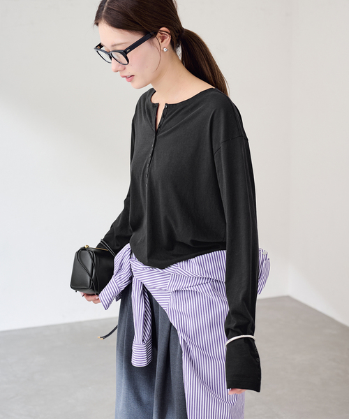 FRAMeWORK(フレームワーク)の「ヘンリーネックロングスリーブ(Tシャツ/カットソー・レディース・ホワイト/アイボリー/ブラック・FREE)」の8枚目の写真