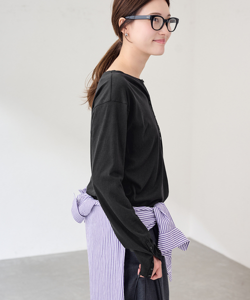 FRAMeWORK(フレームワーク)の「ヘンリーネックロングスリーブ(Tシャツ/カットソー・レディース・ホワイト/アイボリー/ブラック・FREE)」の9枚目の写真