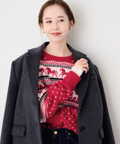 SLOBE IENA(スローブイエナ)の「ホースジャガードニット(ニット/セーター・レディース・レッド/ブラック・FREE)」の2枚目の写真