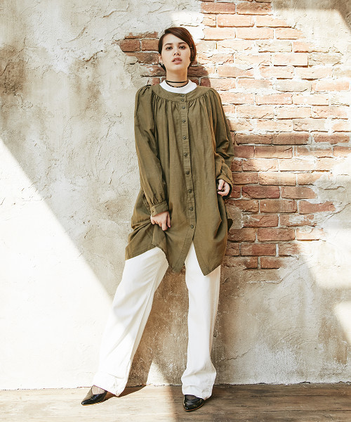 HYSTERIC GLAMOUR（ヒステリックグラマー）の「長袖ノーカラーSHOP（ワンピース・レディース・ホワイト/カーキ/ブラック・FREE）」の7枚目の写真