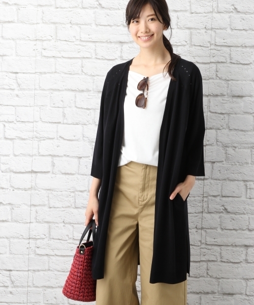 LEPSIM(レプシィム)の「14Gソデフレアロングカーディガン 759263(カーディガン/ボレロ・レディース・トップグレー/ブラック/グレイッシュベージュ/ダークネイビー・FREE)」の2枚目の写真