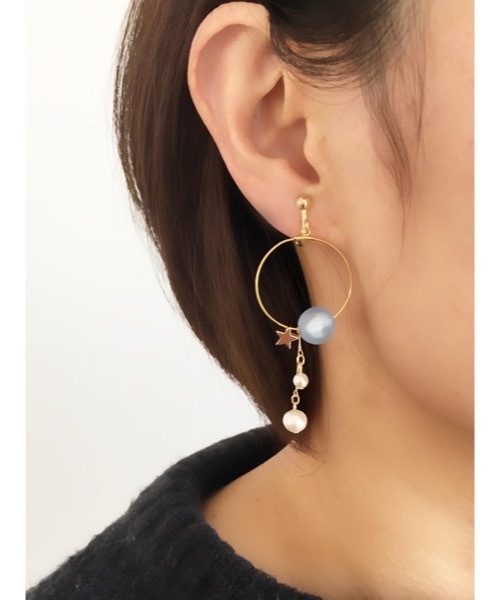 TONE SELECT GOODS(トーンセレクトグッズ)の「【kodemari】star×hoop ピアス(ピアス(両耳用)・レディース・ホワイト/ブルー・FREE)」の6枚目の写真