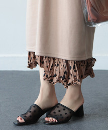 SESTO | シースルードットチュールのチャンキーヒールミュールサンダル/屈曲するアウトソール＆ふわふわクッションインソール(サンダル)