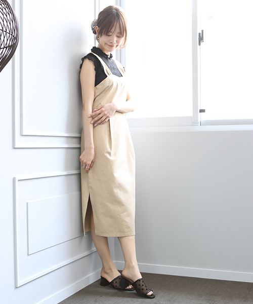 SESTO（セスト）の「シースルードットチュールのチャンキーヒールミュールサンダル（サンダル・レディース・グレイッシュベージュ/ブラウン/ブラック・L/3L/S/LL/M）」の5枚目の写真