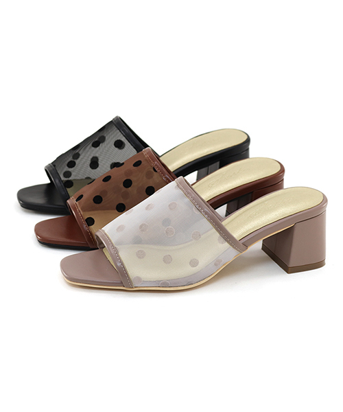 SESTO（セスト）の「シースルードットチュールのチャンキーヒールミュールサンダル（サンダル・レディース・グレイッシュベージュ/ブラウン/ブラック・L/3L/S/LL/M）」の12枚目の写真