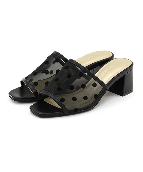 SESTO（セスト）の「シースルードットチュールのチャンキーヒールミュールサンダル（サンダル・レディース・グレイッシュベージュ/ブラウン/ブラック・L/3L/S/LL/M）」の13枚目の写真