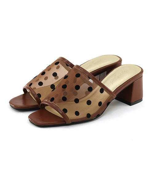 SESTO（セスト）の「シースルードットチュールのチャンキーヒールミュールサンダル（サンダル・レディース・グレイッシュベージュ/ブラウン/ブラック・L/3L/S/LL/M）」の14枚目の写真