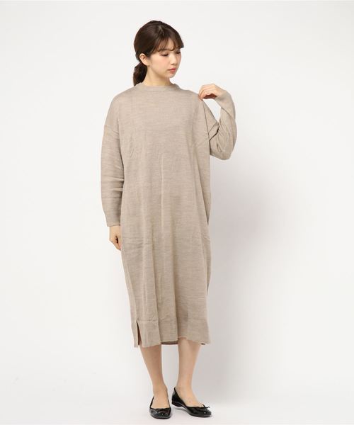 AMERICAN HOLIC(アメリカンホリック)の「・クルーネックニットロングワンピース(ワンピース・レディース・モカ/ブラック/チャコールグレー/ベージュ系その他2・FREE)」の4枚目の写真