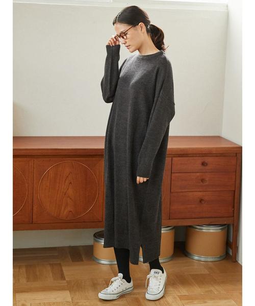 AMERICAN HOLIC(アメリカンホリック)の「・クルーネックニットロングワンピース(ワンピース・レディース・モカ/ブラック/チャコールグレー/ベージュ系その他2・FREE)」の9枚目の写真