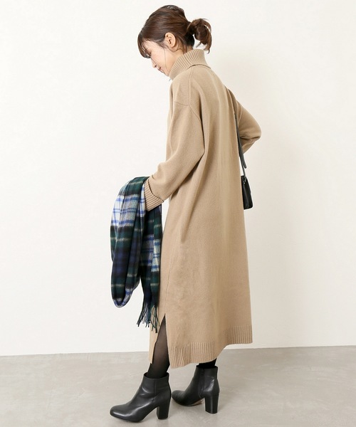 セール】サイドスリットボトルネックニットワンピース◇（ワンピース  