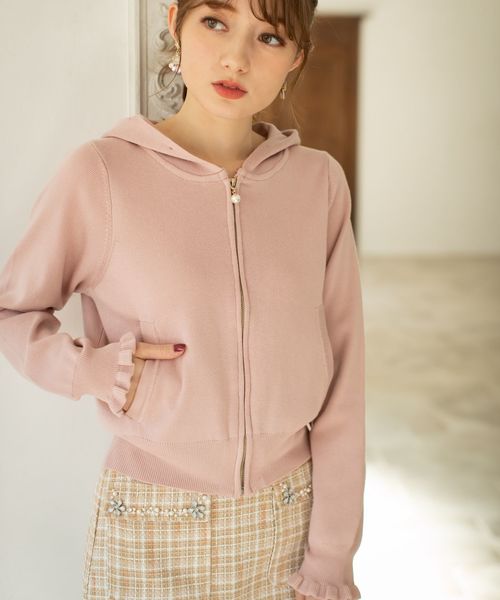 tocco 袖口フリル2wayエコファー付きニットパーカー tocco closet（トッコ クローゼット）の「袖口フリル2WAYエコファー