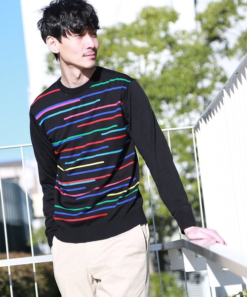 マルチランダムボーダーニット メンズ ニット ボーダー コットン