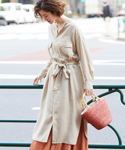 ROPE' PICNIC(ロペピクニック)の「【WEB限定】テンセルツイルシャツワンピース(シャツワンピース)」|ベージュ