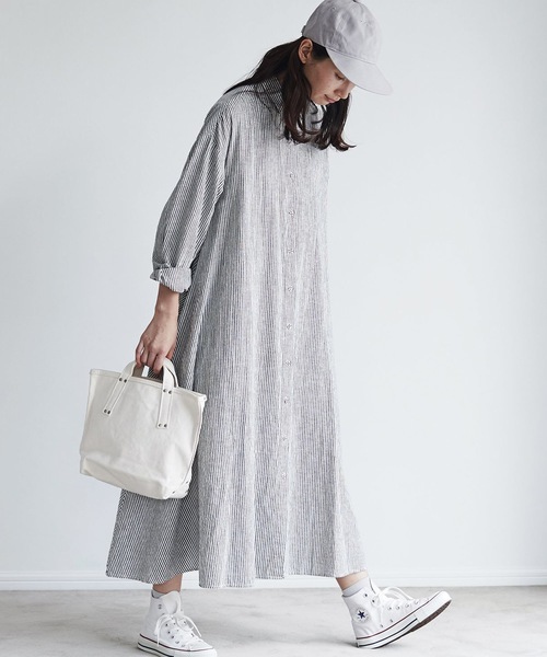 Sunny clouds（サニークラウズ）の「サニークラウズ　ｆｅａｔ．Ｓｈｕｔｔｌｅ　Ｎｏｔｅｓ　ｋａｚｕｍｉのフレアワンピース〈レディース〉（シャツワンピース・レディース・ブラック×ホワイト・MEDIUM/LARGE/X-LARGE/XX-LARGE/NM）」の4枚目の写真