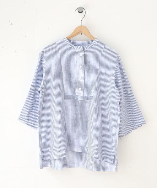 coen(コーエン)の「【2WAY】フレンチリネンバンドカラーブラウス(シャツ/ブラウス・レディース・ブルー/ホワイト/グリーン・MEDIUM/LARGE)」の8枚目の写真
