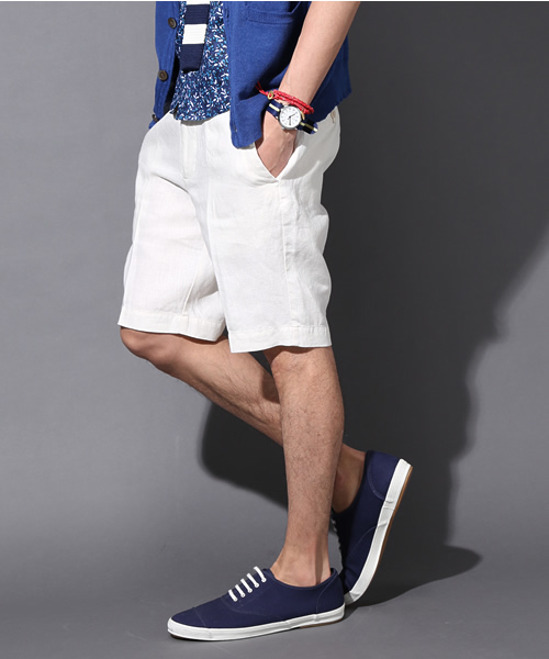 UNION STATION（ユニオンステーション）の「【スマート6月号/2014　成宮寛貴さん着用】 フレンチリネンショーツ（その他パンツ・メンズ・サックスブルー/ネイビー/ピンク/ホワイト/ロイヤルブルー/イエロー・MEDIUM/LARGE/LL）」の8枚目の写真
