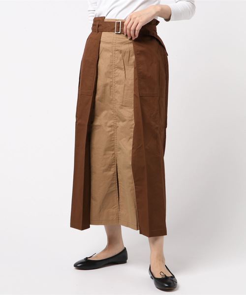 STYLEBLOCK（スタイルブロック）の「コットンツイル配色ロングタックスカート（スカート・レディース・ブラック/ベージュ/ブラウン/カーキ・M）」の3枚目の写真