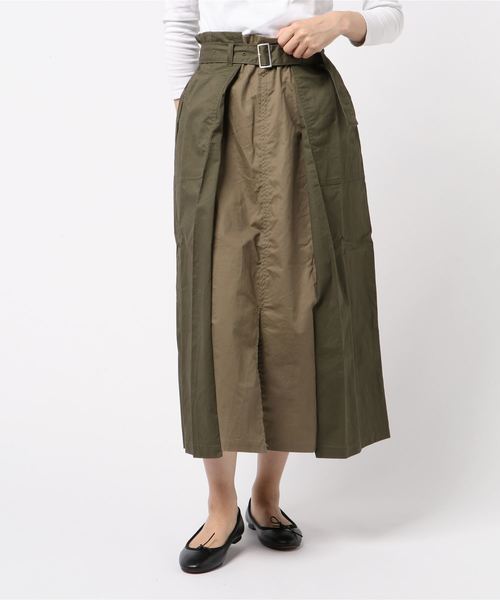 STYLEBLOCK（スタイルブロック）の「コットンツイル配色ロングタックスカート（スカート・レディース・ブラック/ベージュ/ブラウン/カーキ・M）」の4枚目の写真