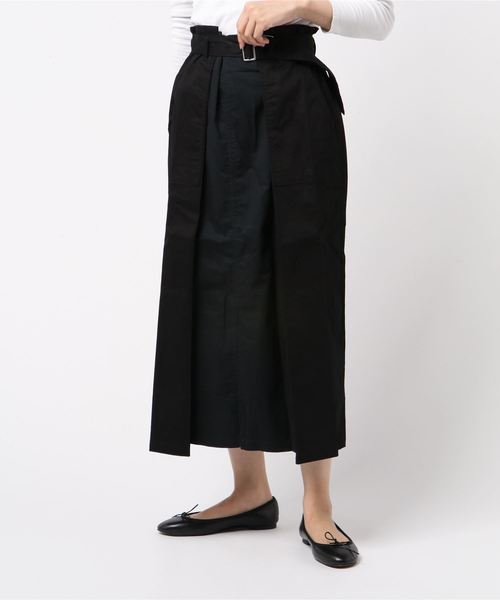 STYLEBLOCK（スタイルブロック）の「コットンツイル配色ロングタックスカート（スカート・レディース・ブラック/ベージュ/ブラウン/カーキ・M）」の2枚目の写真