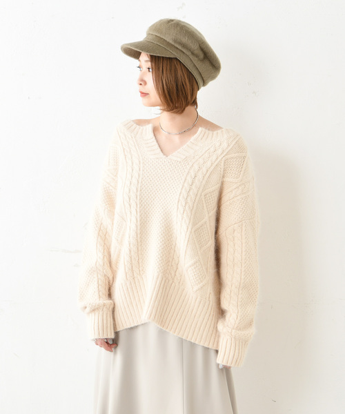 美品！DouDou スキッパー　ケーブルニット DouDou（ドゥドゥ）の「ケーブルスキッパーニット（ニット/セーター