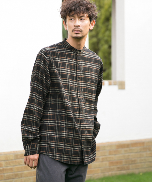 GLOBAL WORK(グローバルワーク)の「ソフトタッチネルバンドガラ/842714(シャツ/ブラウス・メンズ・ブラック/グレー系その他6/ネイビー・SMALL/MEDIUM/X-LARGE/LARGE)」の2枚目の写真