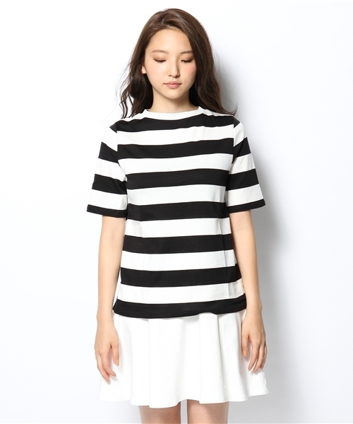 bulle de savon(ビュルデサボン)の「太ボーダー ハイネックP.O(Tシャツ/カットソー・レディース・ブラック/ブルー/グリーン・FREE)」の4枚目の写真