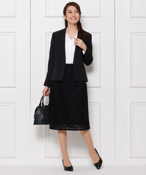 ◇【洗える/ストレッチ】ダブルクロス Vネック ジャケット（ノーカラー