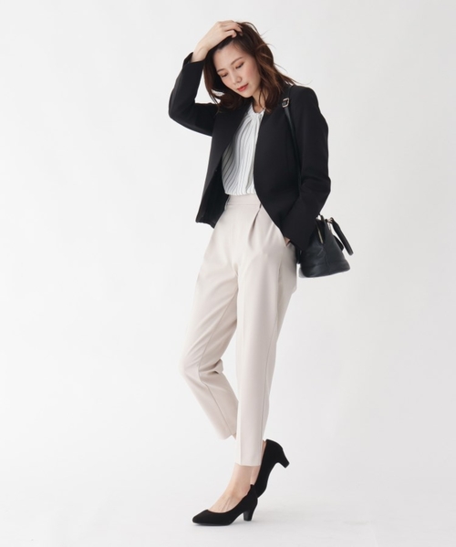 SHOO・LA・RUE(シューラルー)の「◆【洗える/ストレッチ】ダブルクロス Vネック ジャケット(ノーカラージャケット・レディース・ダークネイビー/ブラック/ナチュラル/ブラック系/ベージュ系その他4/ベージュ系その他5/グレー系6/ブラック系1・03/04/05/01/02/06/07)」の21枚目の写真