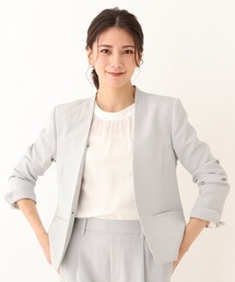 SHOO・LA・RUE | ◆【S-5L/洗濯機可/2WAYストレッチ】ダブルクロスVネックジャケット(ノーカラージャケット)