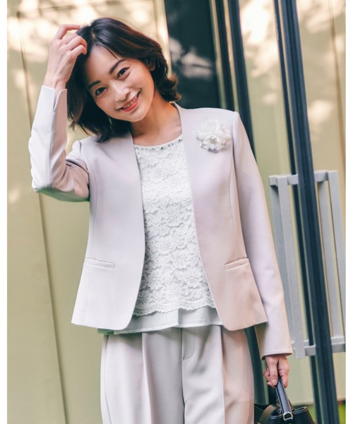 SHOO・LA・RUE(シューラルー)の「◆【洗える/ストレッチ】ダブルクロス Vネック ジャケット(ノーカラージャケット・レディース・ダークネイビー/ブラック/ナチュラル/ブラック系/ベージュ系その他4/ベージュ系その他5/グレー系6/ブラック系1・03/04/05/01/02/06/07)」の6枚目の写真