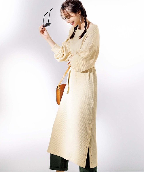 サイドボタンワッフル素材ワンピース（ワンピース）｜GeeRA（ジーラ  