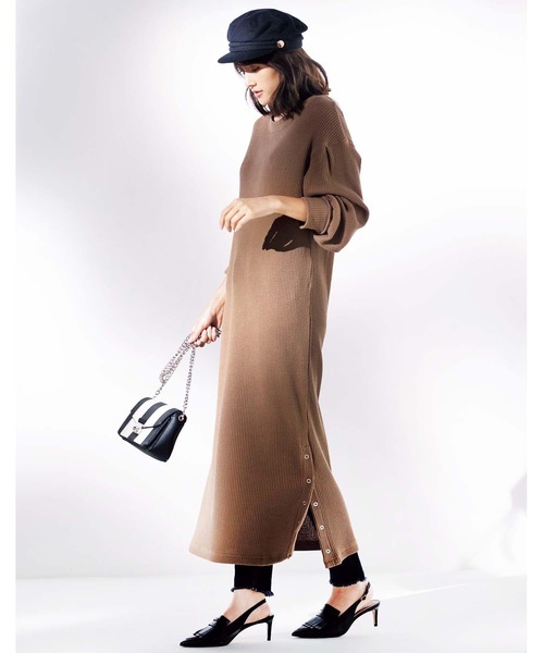 GeeRA(ジーラ)の「サイドボタンワッフル素材ワンピース(ワンピース・レディース・ブラック/ベージュ/モカ・MEDIUM/LARGE/XX-LARGE/X-LARGE)」の5枚目の写真