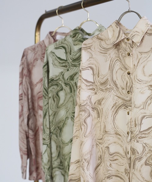 select MOCA（セレクトモカ）の「マーブルシアーシャツブラウス（シャツ/ブラウス・レディース・ベージュ/ピンク/ライトカーキ・FREE）」の11枚目の写真