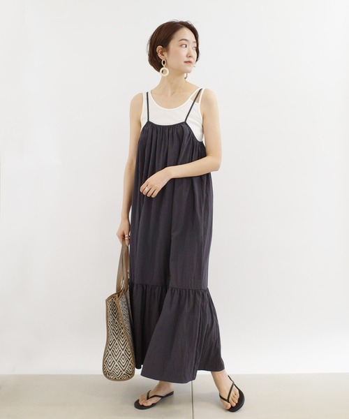 DouDou(ドゥドゥ)の「ティアードキャミワンピース(ワンピース・レディース・スミクロ/ベージュ/ブルーグリーン・FREE)」の20枚目の写真