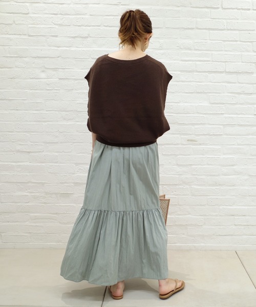 DouDou(ドゥドゥ)の「ティアードキャミワンピース(ワンピース・レディース・スミクロ/ベージュ/ブルーグリーン・FREE)」の7枚目の写真