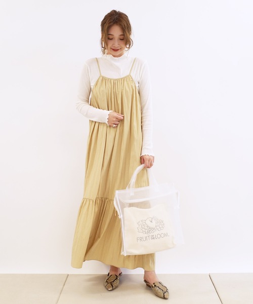 DouDou(ドゥドゥ)の「ティアードキャミワンピース(ワンピース・レディース・スミクロ/ベージュ/ブルーグリーン・FREE)」の12枚目の写真