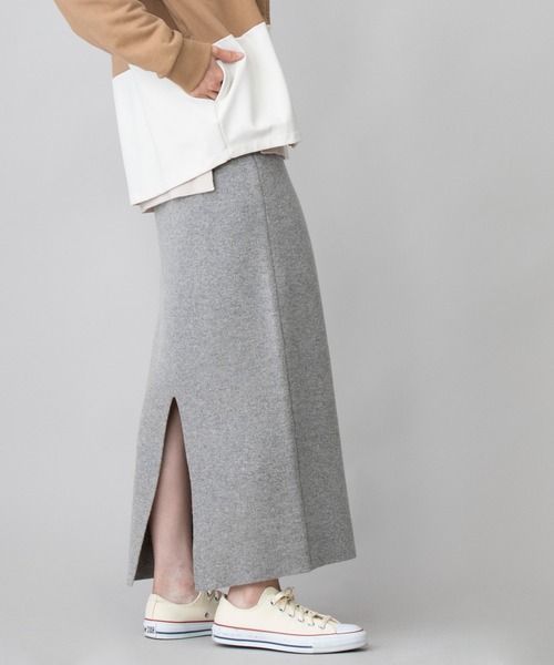 Munich（ミューニック）の「ラムウールダブルジャガードニット　2WAYタイトスカート(セットアップ可)（スカート・レディース・ブラック/グレー/アイボリー・S/M）」の3枚目の写真