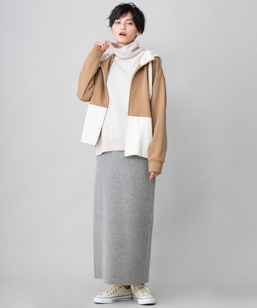 Munich（ミューニック）の「ラムウールダブルジャガードニット　2WAYタイトスカート(セットアップ可)（スカート・レディース・ブラック/グレー/アイボリー・S/M）」の4枚目の写真