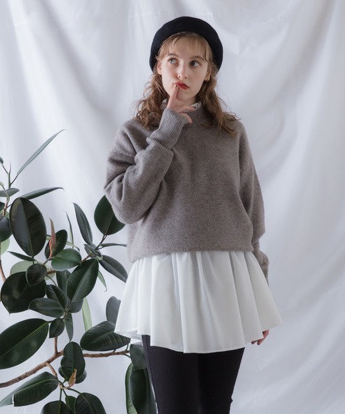 POWANTO LUNE(ポワントリュネ)の「【WEARISTA 諭吉】ニット&フリルシャツセット(ニット/セーター・レディース・ブラック/ライトブラウン・FREE)」の2枚目の写真