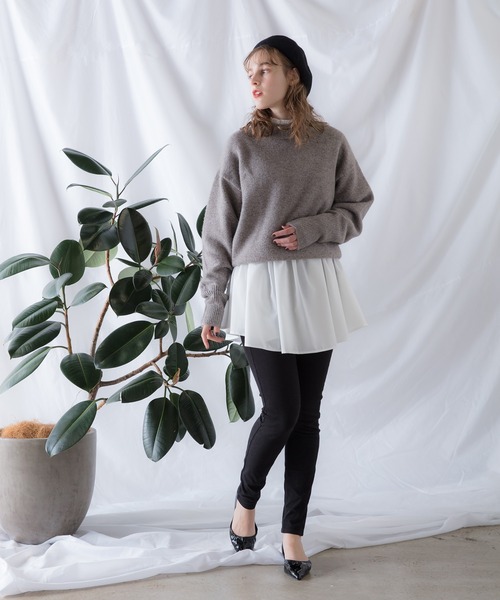 POWANTO LUNE(ポワントリュネ)の「【WEARISTA 諭吉】ニット&フリルシャツセット(ニット/セーター・レディース・ブラック/ライトブラウン・FREE)」の6枚目の写真