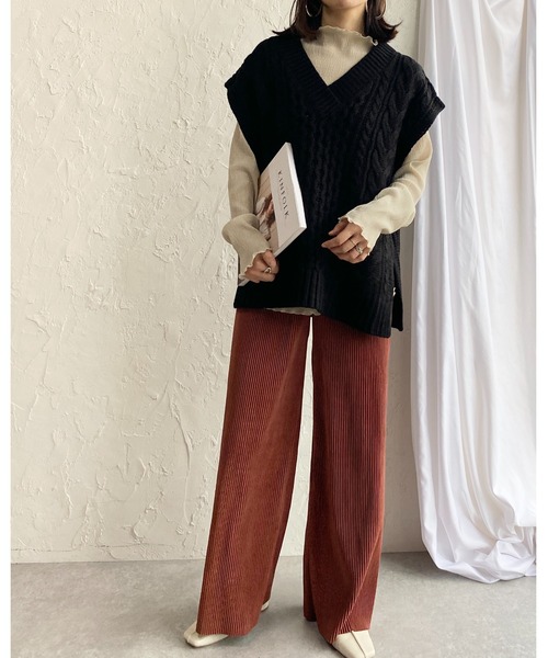 セール】オーバーサイズ Vネック ケーブル アラン編み ざっくり ニット