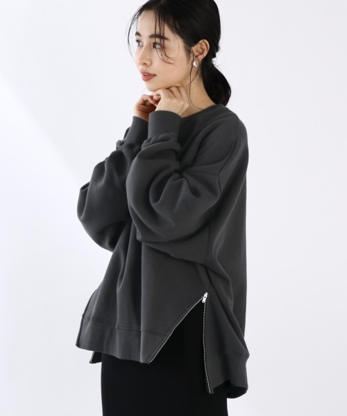 LOWRYS FARM（ローリーズファーム）の「ウラケサイドＺＩＰプルオーバーＬＳ　919406（スウェット・レディース・チャコールグレー/カーキ/アイボリー・FREE）」の2枚目の写真