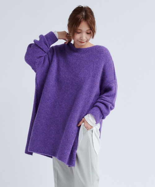 DouDou（ドゥドゥ）の「サイドスリットアルパカプルオーバー（ニット/セーター・レディース・ベージュ/パープル/イエロー・FREE）」の2枚目の写真