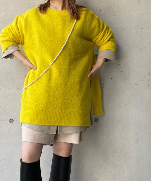 DouDou（ドゥドゥ）の「サイドスリットアルパカプルオーバー（ニット/セーター・レディース・ベージュ/パープル/イエロー・FREE）」の8枚目の写真